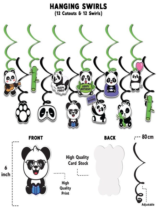 Festiko® Panda Theme Birthday Decoration Supplies Combo for Kids - 61 Pcs Cute Panda Party Decor Set with Banner, Swirl Hangings, Cake & Cupcake Toppers, Balloons for Home Birthday Celebration - Image 4